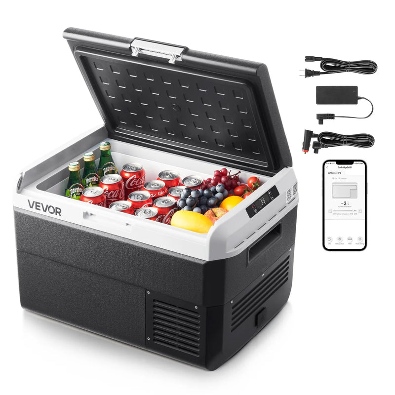 VEVOR 12 V auto ledusskapis 40 l ar regulējamu temperatūru - 20 ℃ līdz 20 ℃, pārnēsājams kompresora dzesētājs ar 12/24 V DC un 100–240 V AC, kempingam, ceļojumiem un RV - ZEMLETES.LV
