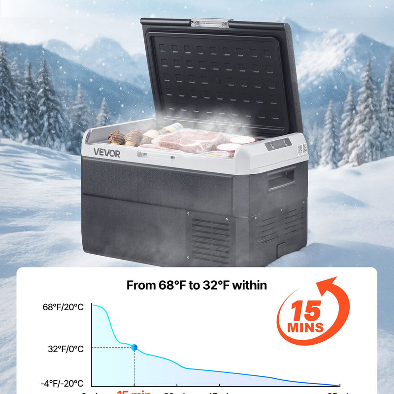 VEVOR 12 V auto ledusskapis 40 l ar regulējamu temperatūru - 20 ℃ līdz 20 ℃, pārnēsājams kompresora dzesētājs ar 12/24 V DC un 100–240 V AC, kempingam, ceļojumiem un RV - ZEMLETES.LV