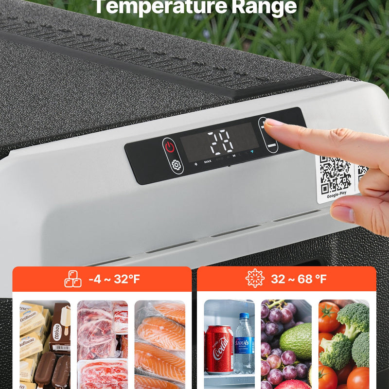 VEVOR 12 V auto ledusskapis 40 l ar regulējamu temperatūru - 20 ℃ līdz 20 ℃, pārnēsājams kompresora dzesētājs ar 12/24 V DC un 100–240 V AC, kempingam, ceļojumiem un RV - ZEMLETES.LV