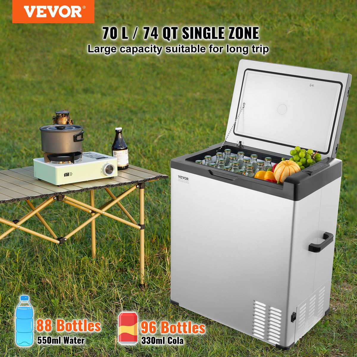 70L VEVOR80W pārnēsājams auto ledusskapis, viena zona