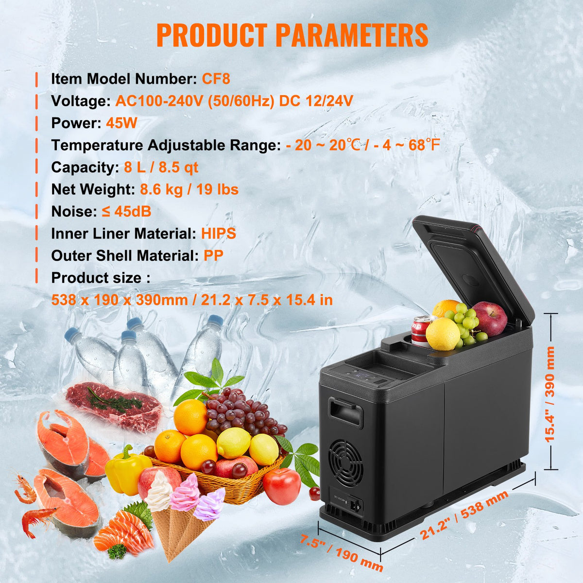 8L VEVOR Portable Car Cooler/Freezer with Compressor for Vehicle and Home Use