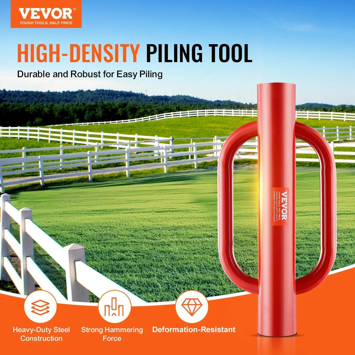 VEVOR Fence Post Driver with Handles, 10.4 cm Internal Diameter, T-Type Post Installation