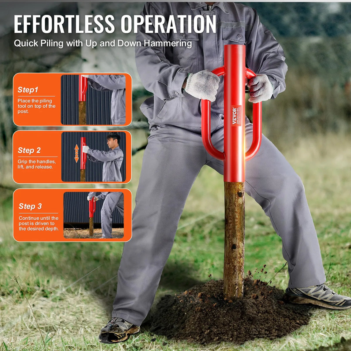 VEVOR Fence Post Driver with Handles, 10.4 cm Internal Diameter, T-Type Post Installation