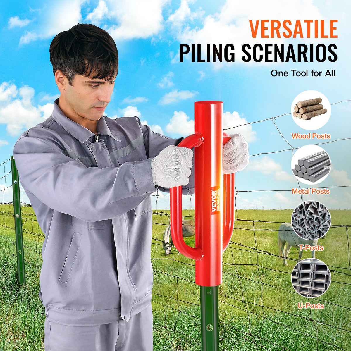 VEVOR Fence Post Driver with Handles, 10.4 cm Internal Diameter, T-Type Post Installation
