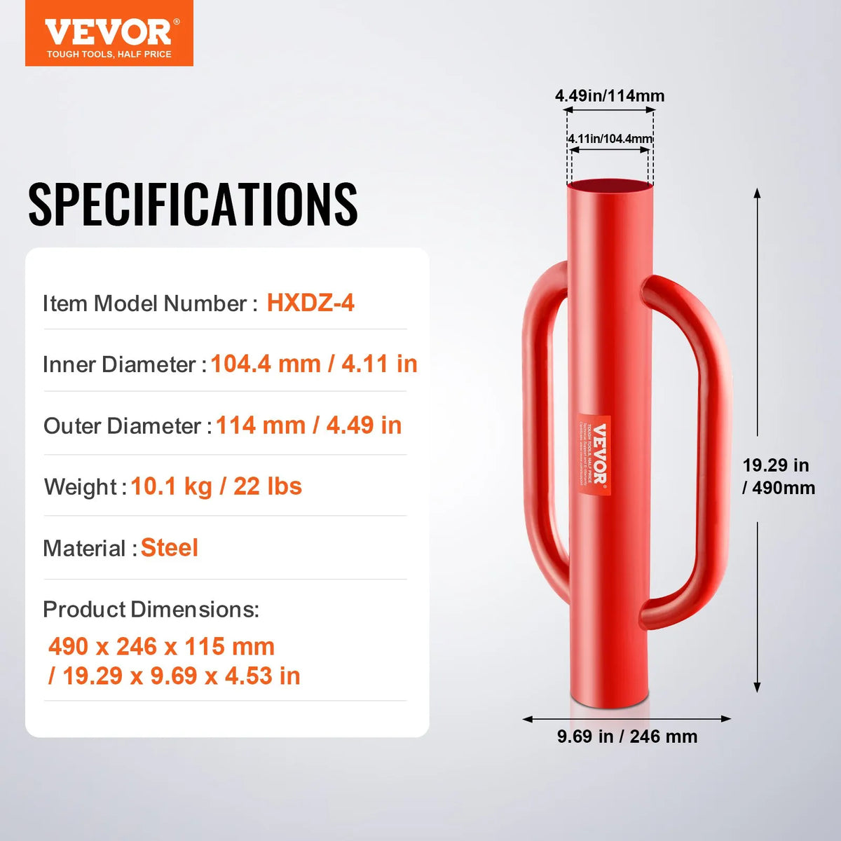 VEVOR Fence Post Driver with Handles, 10.4 cm Internal Diameter, T-Type Post Installation