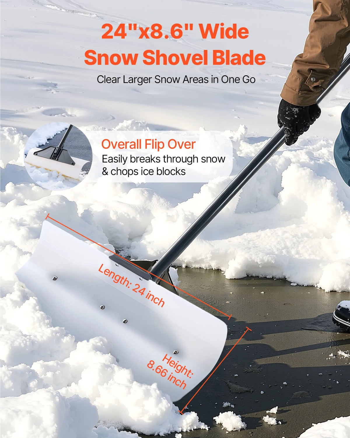 Sniega stūmējlāpsta 61 cm HDPE ar segmentētu kātu un ergonoomisku rokturi