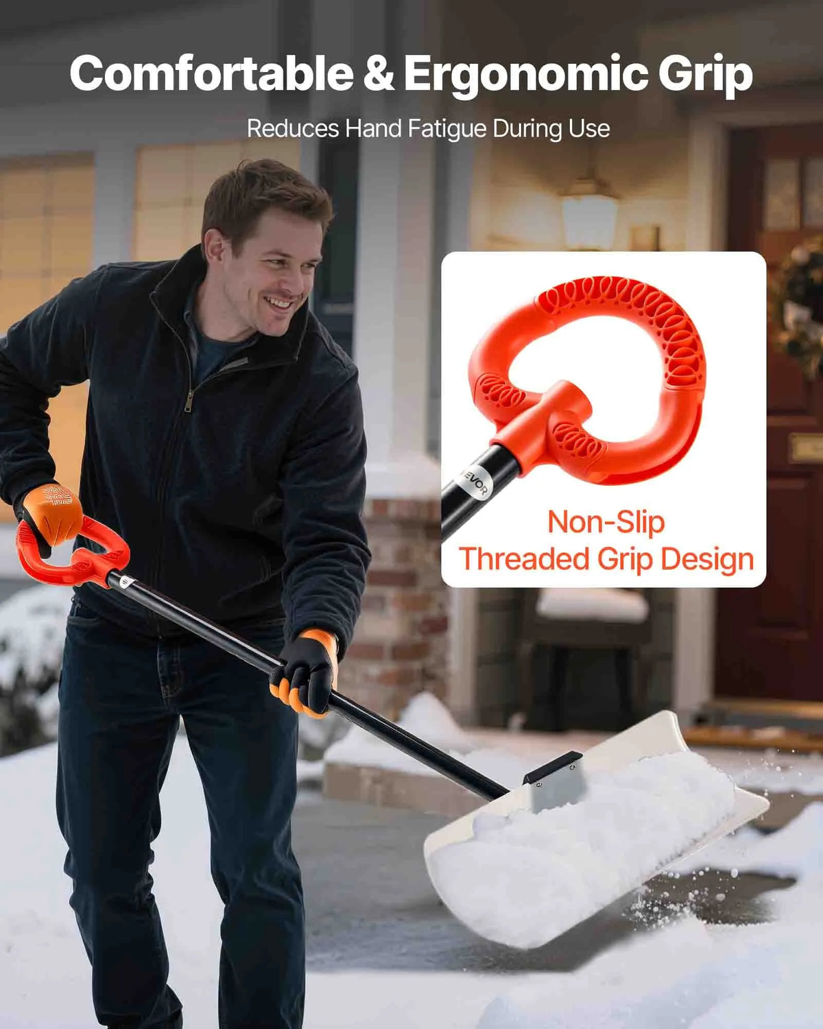 Sniega stūmējlāpsta 61 cm HDPE ar segmentētu kātu un ergonoomisku rokturi