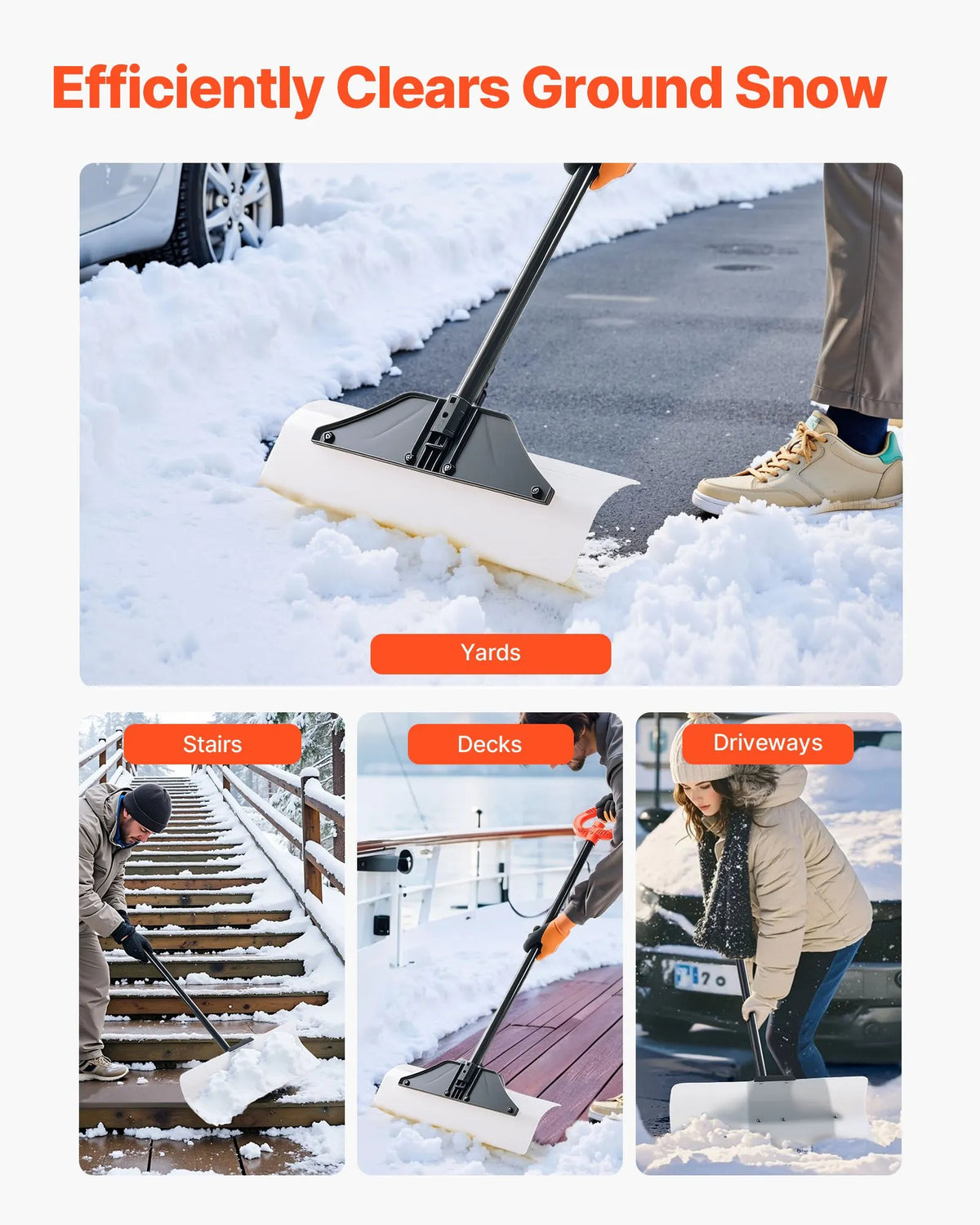 Sniega stūmējlāpsta 61 cm HDPE ar segmentētu kātu un ergonoomisku rokturi