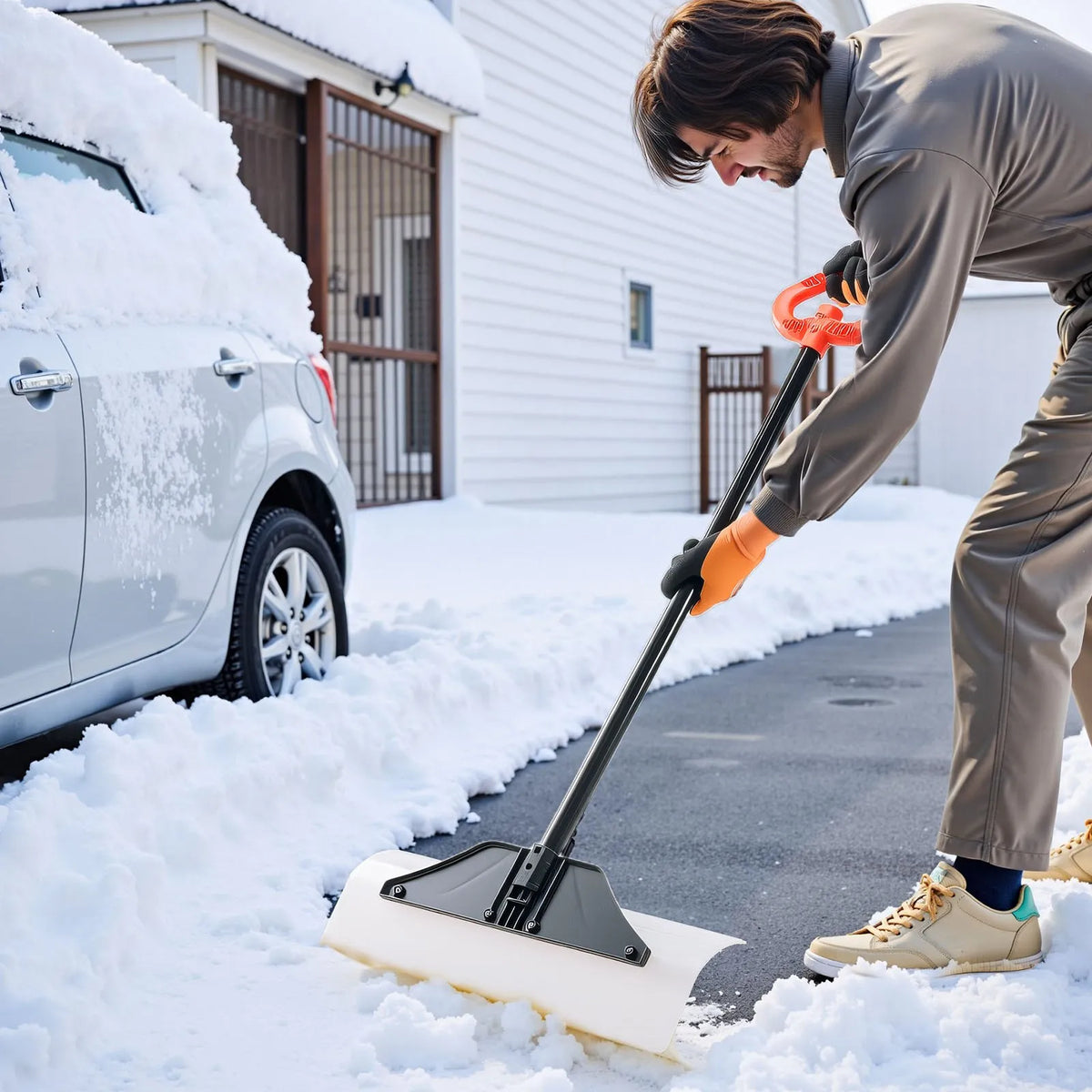 Sniega stūmējlāpsta 61 cm HDPE ar segmentētu kātu un ergonoomisku rokturi