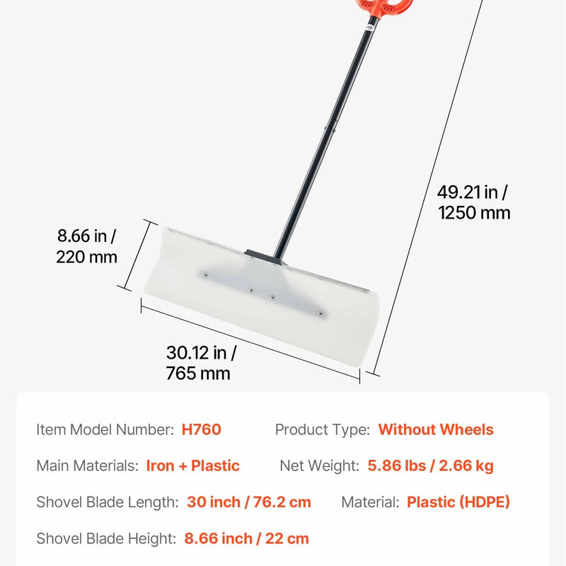 Sniega stumjamā lāpsta 76,2 cm ar ergonoomisku rokturi, HDPE asmens un metāla malu, segmentēts rokturis, pārnēsājama piebraucamajiem ceļiem
