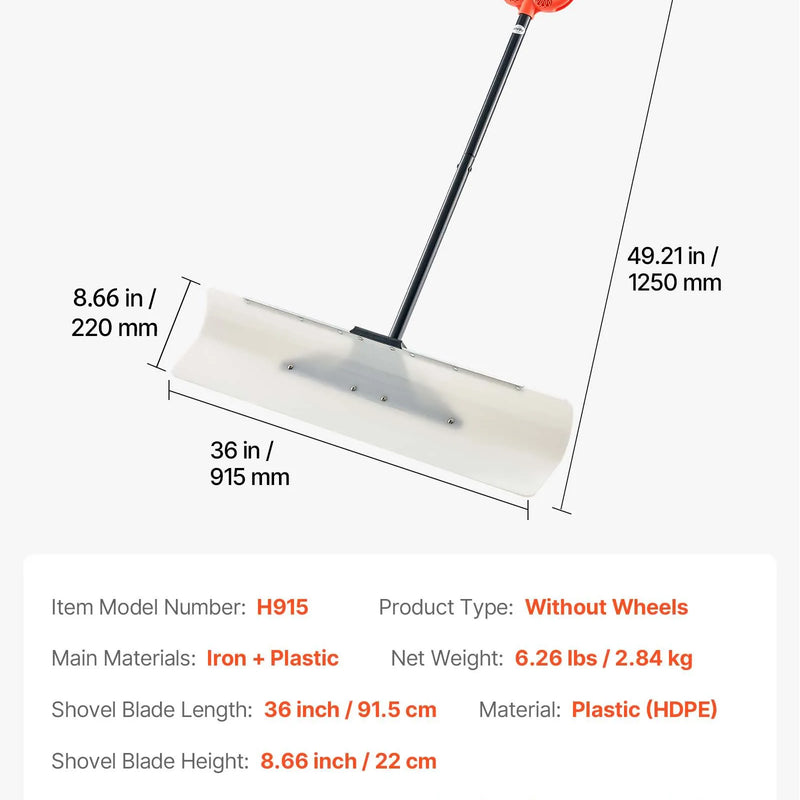 Sniega stumjamā lāpsta 91,5 cm ar ergonoomisku rokturi, HDPE asmens un metāla mala, segmentēts rokturis