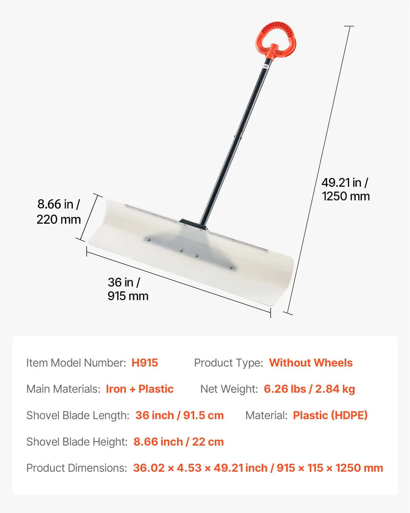 Sniega stumjamā lāpsta 91,5 cm ar ergonomisku rokturi, HDPE asmens un metāla mala, segmentēts rokturis
