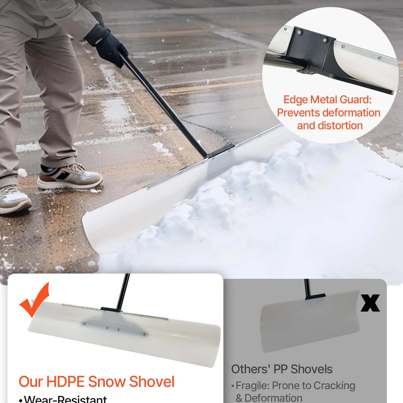 Sniega stūmējlāpsta, 122 cm āra sniega tīrīšanas lāpsta ar ergonoomisku rokturi, HDPE plastmasas asmeni, segmentētu kātu un metāla malu, pārnēsājams sniega novākšanas rīks piebraucamajiem ceļiem un dārzam