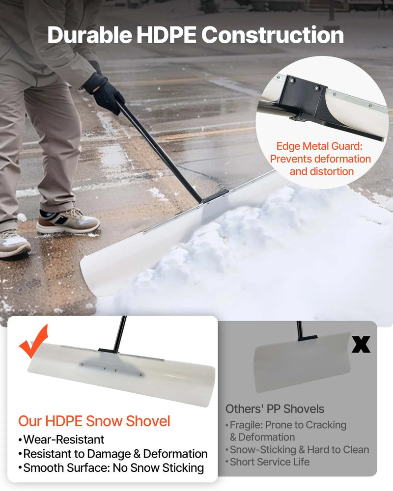 Sniega stūmējlāpsta, 122 cm āra sniega tīrīšanas lāpsta ar ergonomisku rokturi, HDPE plastmasas asmeni, segmentētu kātu un metāla malu, pārnēsājams sniega novākšanas rīks piebraucamajiem ceļiem un dārzam