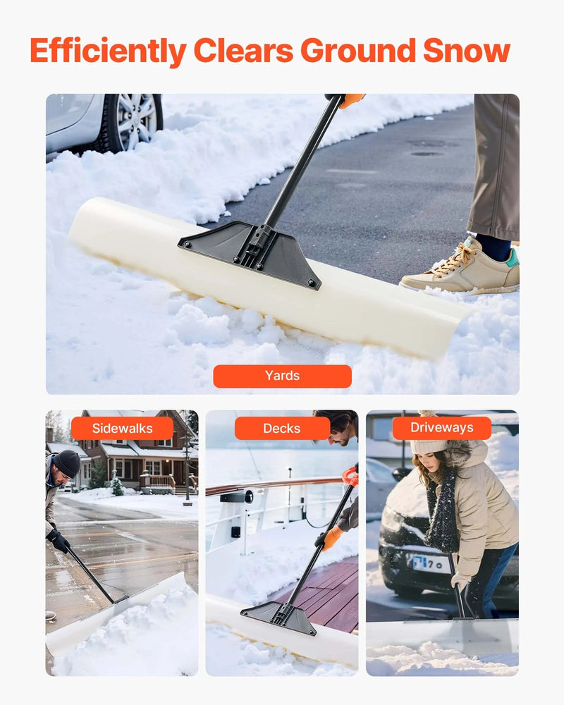 Sniega stūmējlāpsta, 122 cm āra sniega tīrīšanas lāpsta ar ergonomisku rokturi, HDPE plastmasas asmeni, segmentētu kātu un metāla malu, pārnēsājams sniega novākšanas rīks piebraucamajiem ceļiem un dārzam
