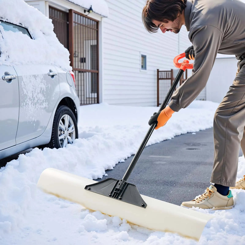 Sniega stūmējlāpsta, 122 cm āra sniega tīrīšanas lāpsta ar ergonomisku rokturi, HDPE plastmasas asmeni, segmentētu kātu un metāla malu, pārnēsājams sniega novākšanas rīks piebraucamajiem ceļiem un dārzam