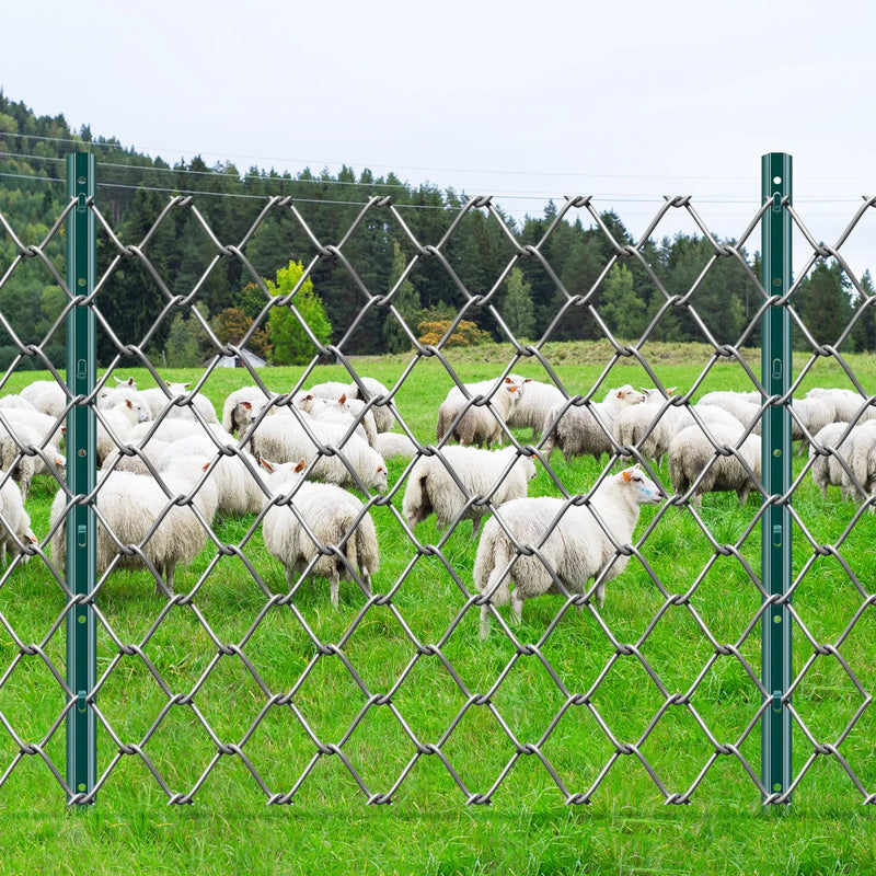 0,9 m T-veida metāla žoga stabi, zaļi, 10 gab. komplekts, pastiprinātas izturības