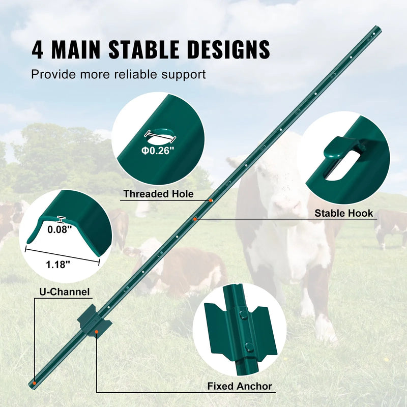 152 см метала žoga stabi T veida, zaļi, 10 gab., pastiprināti