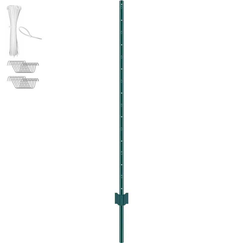 152 cm metāla žoga stabi T veida, zaļi, 10 gab., pastiprināti