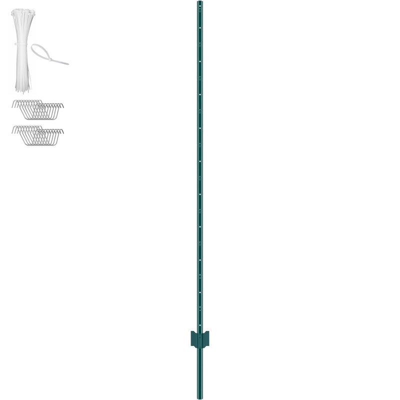 Metāla žoga stabi 183 cm, 6 gab., T-veida, pastiprināti, zaļi