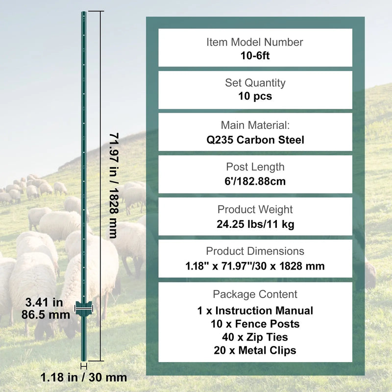 182,9 см метала жога стаб, zaļi, 10 gab., pastiprināti