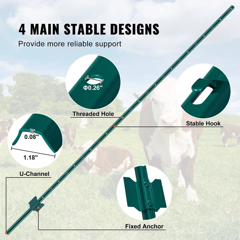 213 см метала žoga stabi T veida, zaļi, 10 gab., pastiprināti