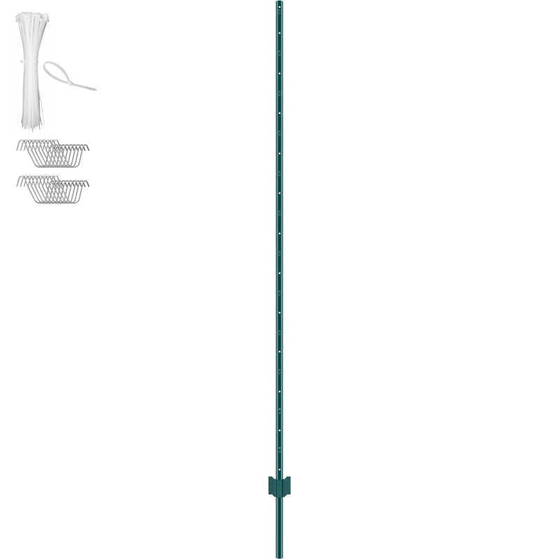 213 cm metāla žoga stabi T veida, zaļi, 10 gab., pastiprināti