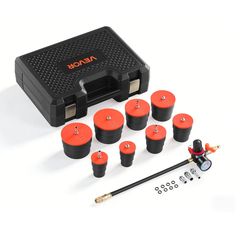 VEVOR turbo sistēmas noplūdes testeris 0–80 PSI ar pakāpju adapteriem un gaisa savienojumiem starpdzesētāja un ieplūdes sistēmas pārbaudei - ZEMLETES.LV