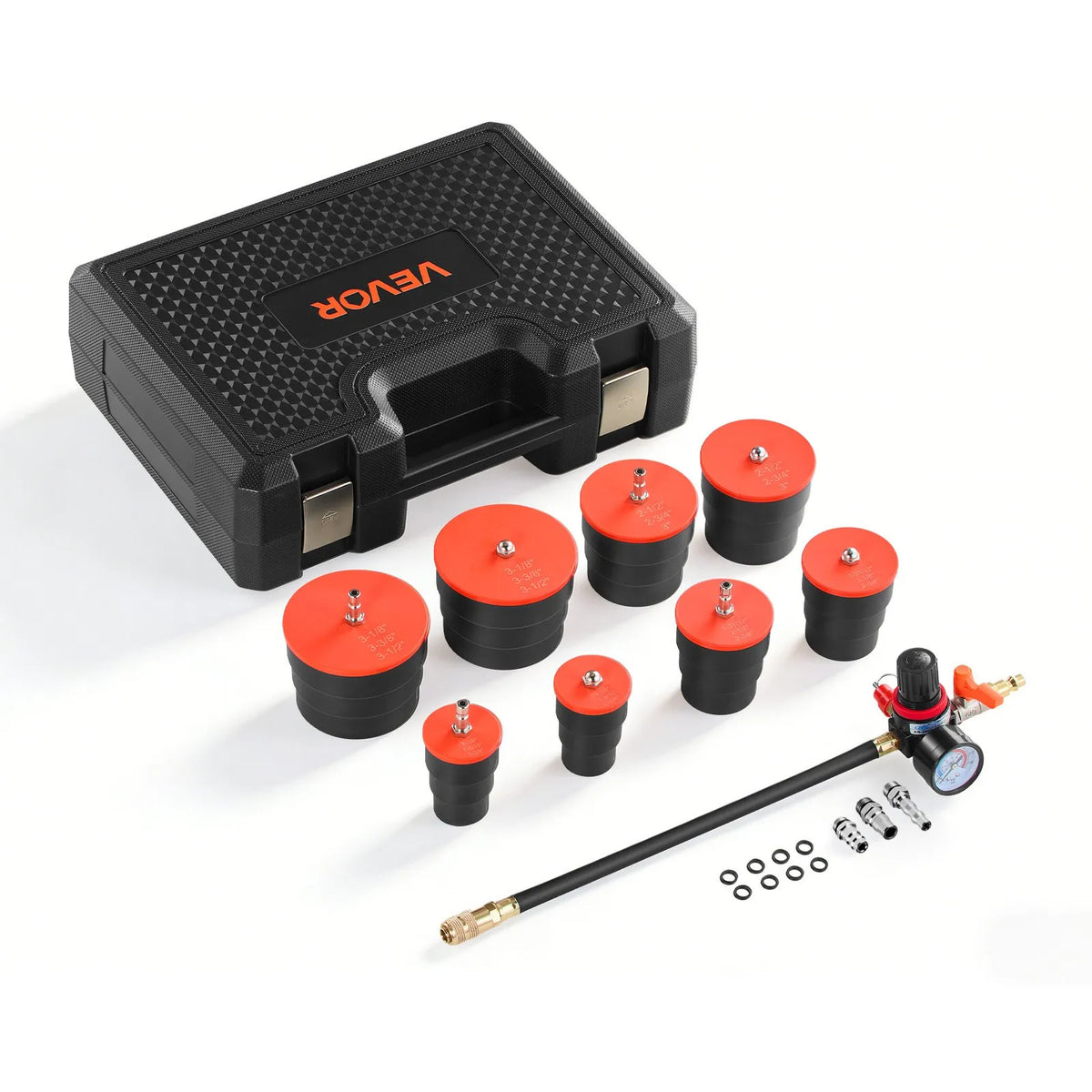 VEVOR turbo sistēmas noplūdes testeris 0–80 PSI ar pakāpju adapteriem un gaisa savienojumiem starpdzesētāja un ieplūdes sistēmas pārbaudei - ZEMLETES.LV