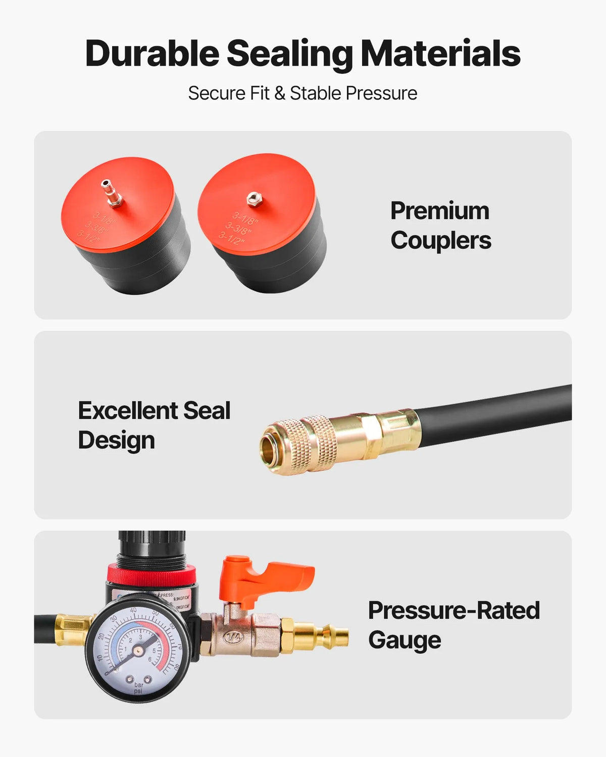 VEVOR turbo sistēmas noplūdes testeris 0–80 PSI ar pakāpju adapteriem un gaisa savienojumiem starpdzesētāja un ieplūdes sistēmas pārbaudei - ZEMLETES.LV