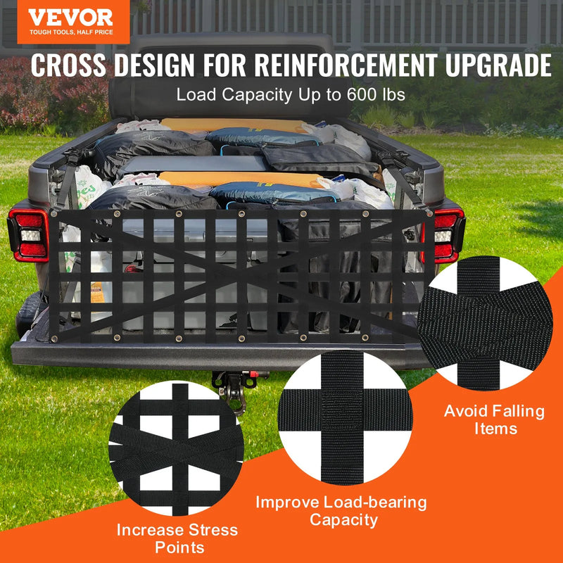 Aizmugures aizsargtīkls Pikapa kravas kastes tīkls 1370 × 460 mm Regulējams ar krustenisko dizainu