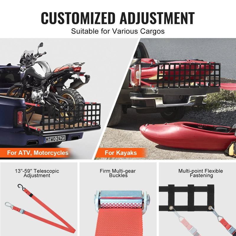 Pikapa aizmugures borta tīkls 137 × 46 cm ar regulējamu stiprinājumu kravas automašīnām