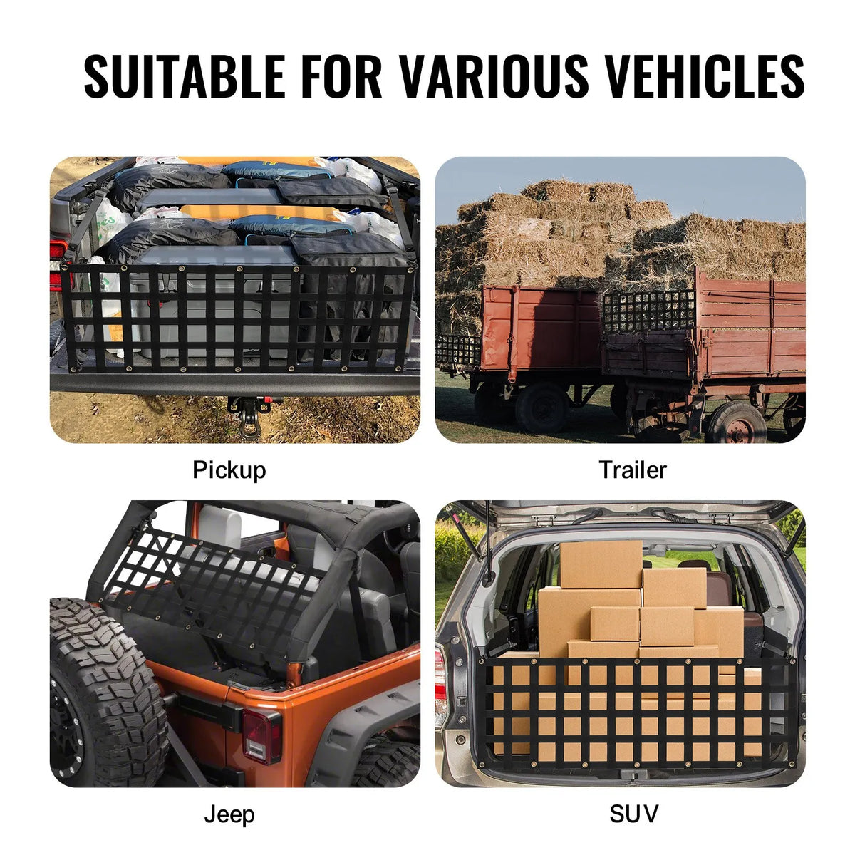 Trailer safety net for full-size pickup trucks 1520 × 460 mm, adjustable
