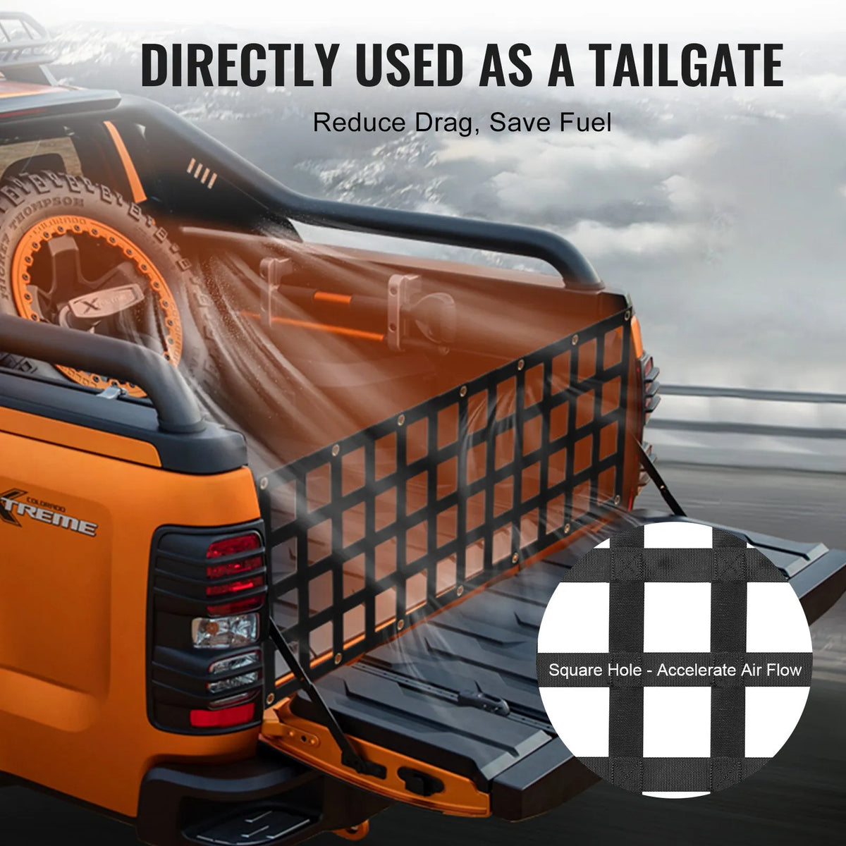 Trailer safety net for full-size pickup trucks 1520 × 460 mm, adjustable