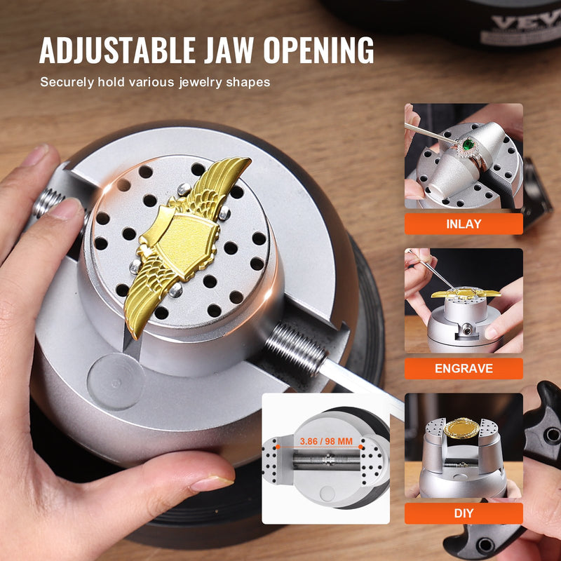 VEVOR 360° rotējošas gravēšanas skrūvspīle ar 69 piederumiem, ideāli piemērota dārgakmeņu inkrustācijai un sīka mēroga gravēšanai. Standarta gravēšanas bloks juvelierizstrādājumiem un precīzai metāla apstrādei.