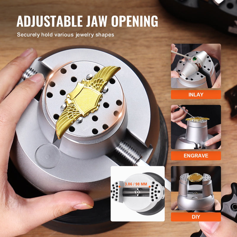 VEVOR 12,7 cm bumbu veida prese gravēšanas iestatīšanai, 360° rotējošs gravēšanas bloks ar 35 piederumiem, rotaslietu gravēšanas rīki, standarta bloks dārgakmens ieliktņiem un mazmēroga gravēšanai