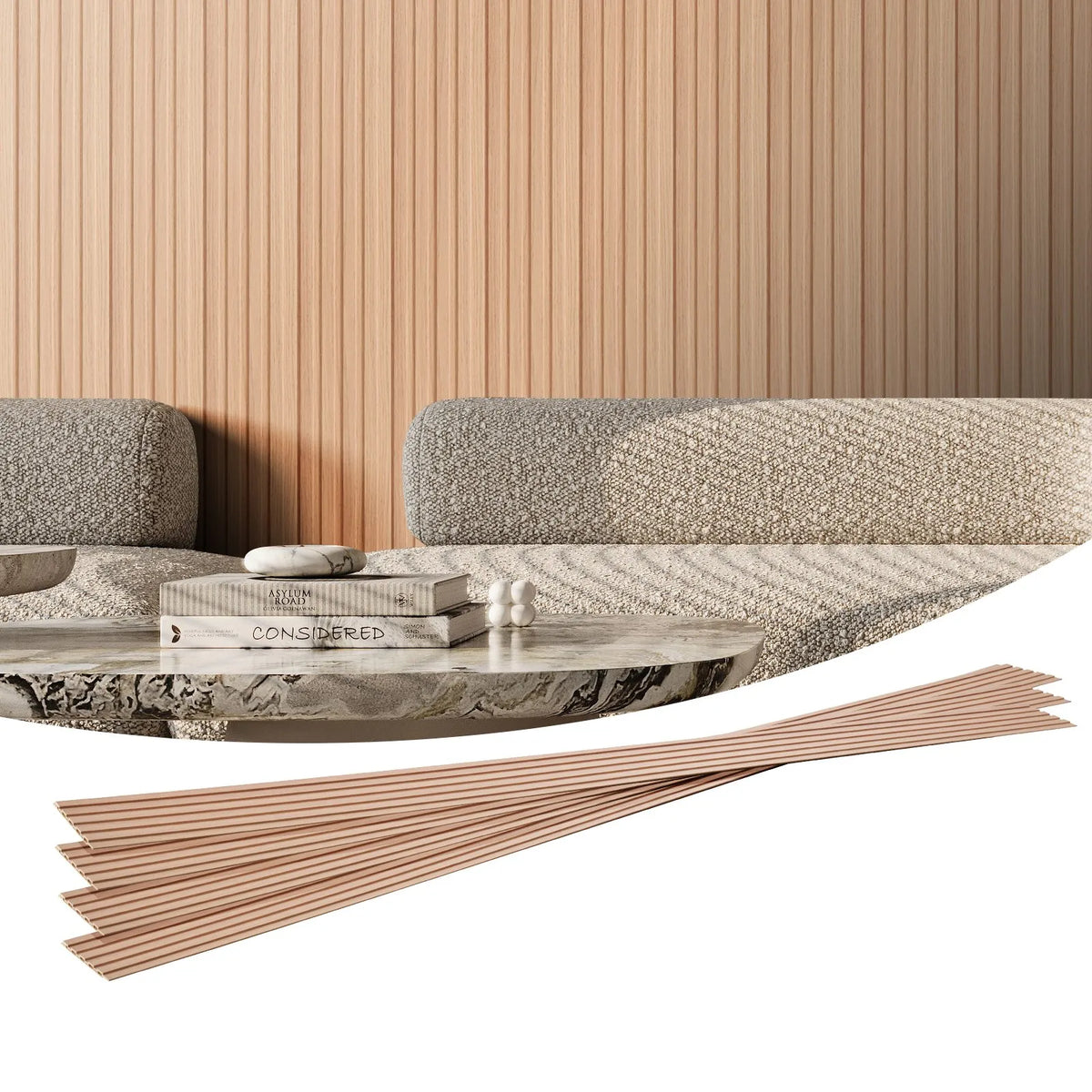 VEVOR Wood Slat Acoustic Panels, 8 Pieces, 2440 × 152 mm, WPC Accent Wall Panels for Modern Interior, Artificial Wood Wall Panels for Stylish Décor and Noise Reduction, Ash Wood Colour