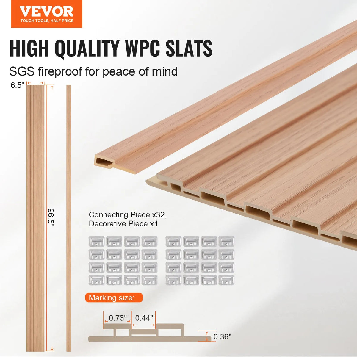 VEVOR Wood Slat Acoustic Panels, 8 Pieces, 2440 × 152 mm, WPC Accent Wall Panels for Modern Interior, Artificial Wood Wall Panels for Stylish Décor and Noise Reduction, Ash Wood Colour
