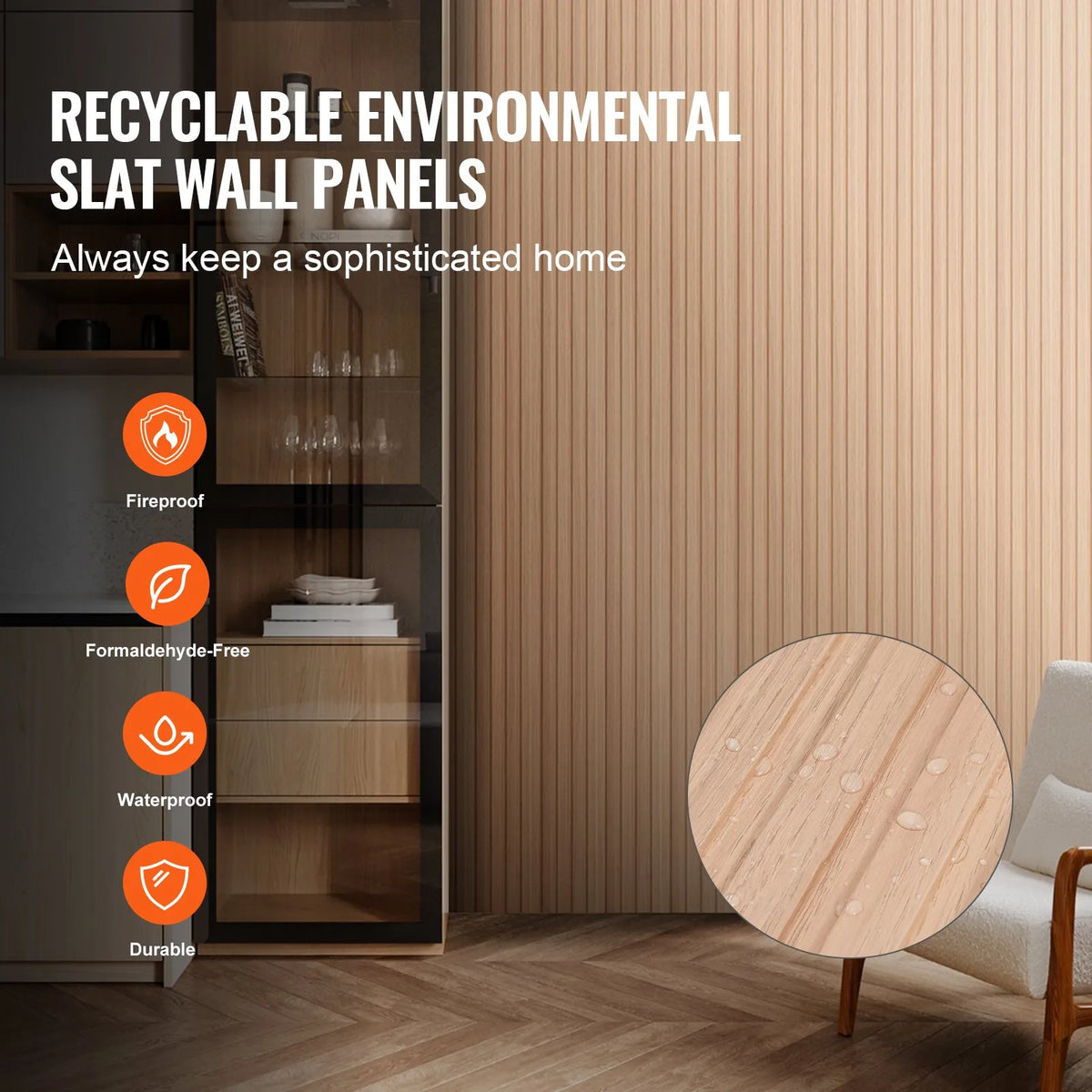 VEVOR Wood Slat Acoustic Panels, 8 Pieces, 2440 × 152 mm, WPC Accent Wall Panels for Modern Interior, Artificial Wood Wall Panels for Stylish Décor and Noise Reduction, Ash Wood Colour