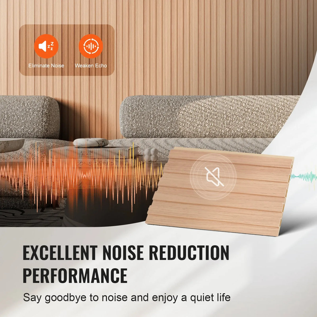 VEVOR Wood Slat Acoustic Panels, 8 Pieces, 2440 × 152 mm, WPC Accent Wall Panels for Modern Interior, Artificial Wood Wall Panels for Stylish Décor and Noise Reduction, Ash Wood Colour