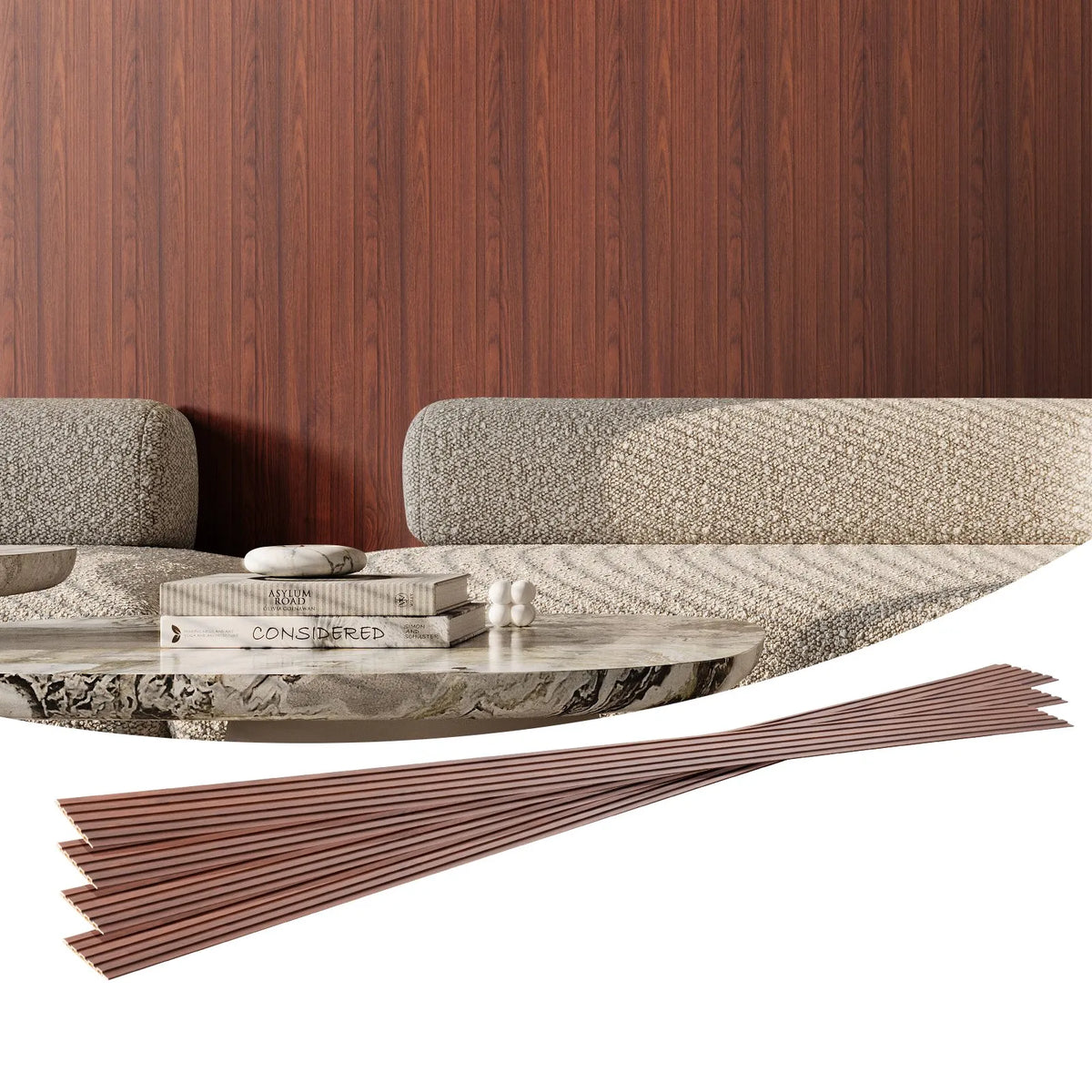 VEVOR Wood Slat Acoustic Panels, 8 Pieces, 2440 × 152 mm, WPC Accent Wall Panels for Modern Interior, Artificial Wood Wall Panels for Stylish Décor and Noise Reduction, Black Walnut Colour