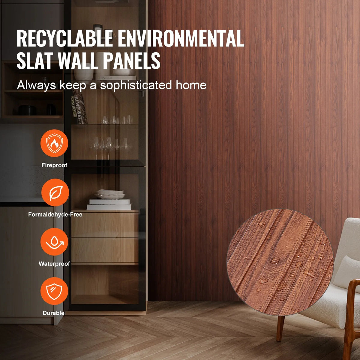 VEVOR Wood Slat Acoustic Panels, 8 Pieces, 2440 × 152 mm, WPC Accent Wall Panels for Modern Interior, Artificial Wood Wall Panels for Stylish Décor and Noise Reduction, Black Walnut Colour