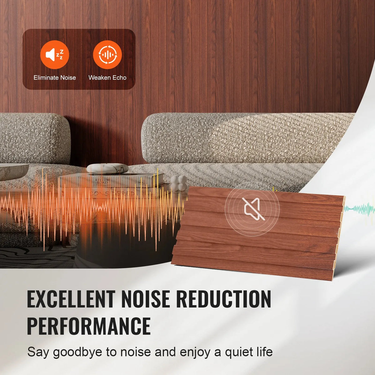 VEVOR Wood Slat Acoustic Panels, 8 Pieces, 2440 × 152 mm, WPC Accent Wall Panels for Modern Interior, Artificial Wood Wall Panels for Stylish Décor and Noise Reduction, Black Walnut Colour