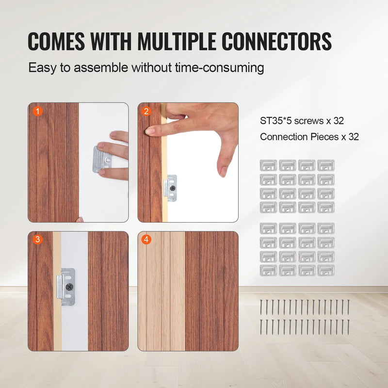 VEVOR koka līstu akustiskie paneļi, 8 gab., 2440 × 152 mm, WPC akcenta sienas paneļi modernam interjeram, mākslīgā koka sienas paneļi stilīgam dekoram un trokšņu samazināšanai, melnā valrieksta krāsā