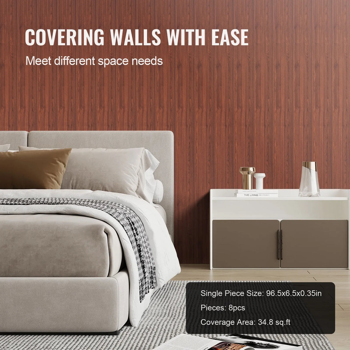 VEVOR Wood Slat Acoustic Panels, 8 Pieces, 2440 × 152 mm, WPC Accent Wall Panels for Modern Interior, Artificial Wood Wall Panels for Stylish Décor and Noise Reduction, Black Walnut Colour