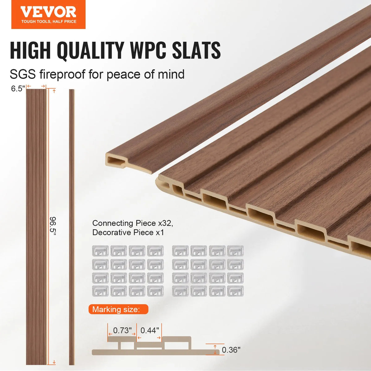 VEVOR Wood Slat Acoustic Panels, 8 Pieces, 2440 × 152 mm, WPC Accent Wall Panels for Modern Interior, Artificial Wood Wall Panels for Stylish Décor and Noise Reduction, Grey Oak Colour