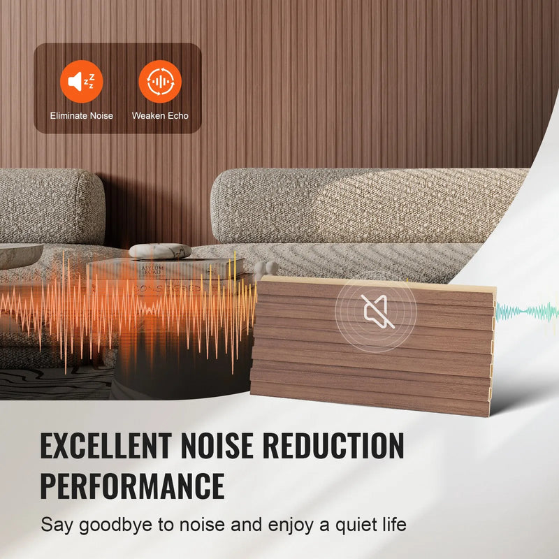 VEVOR koka līstu akustiskie paneļi, 8 gab., 2440 × 152 mm, WPC akcenta sienas paneļi modernam interjeram, mākslīgā koka sienas paneļi stilīgam dekoram un trokšņu samazināšanai, pelēkā ozola krāsā