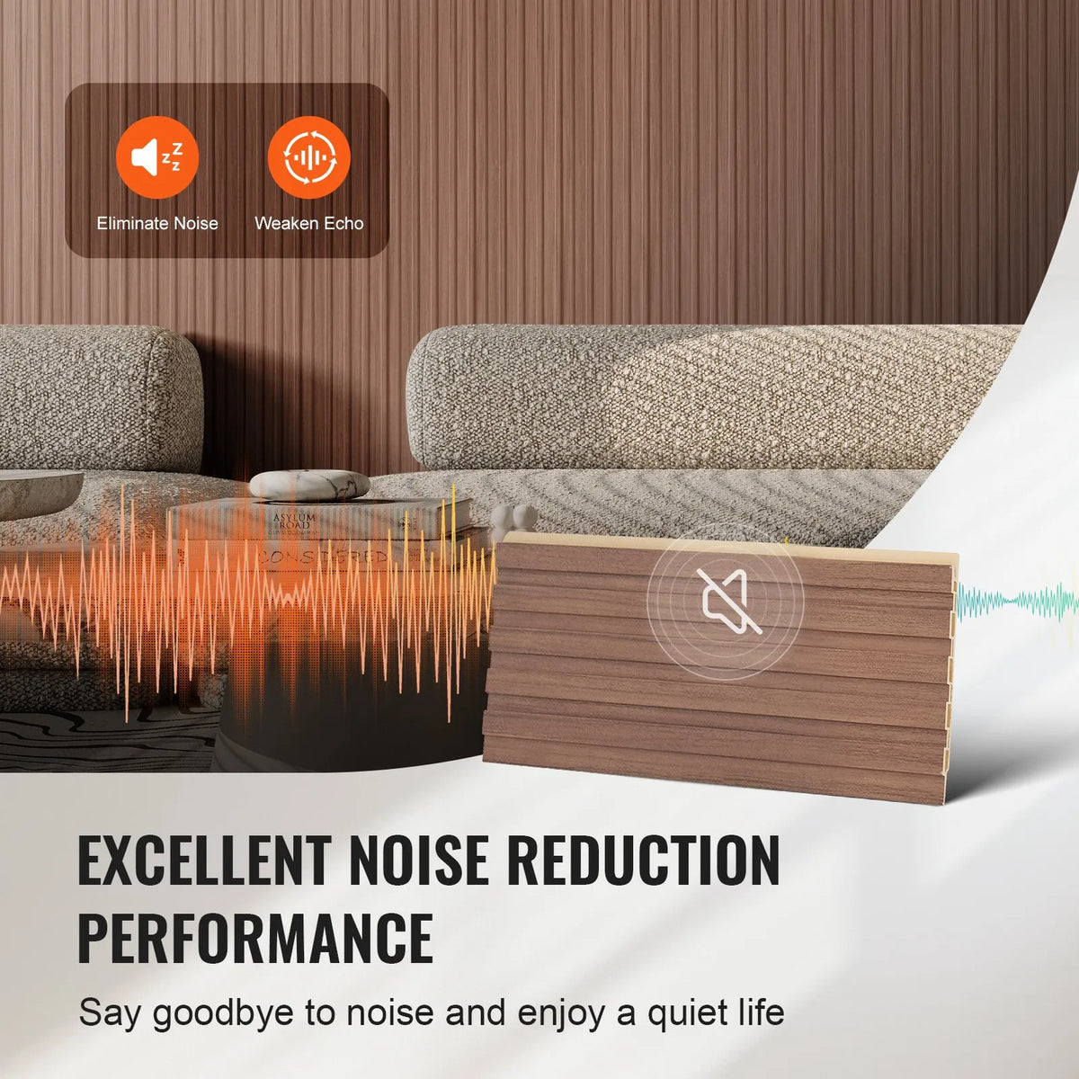 VEVOR Wood Slat Acoustic Panels, 8 Pieces, 2440 × 152 mm, WPC Accent Wall Panels for Modern Interior, Artificial Wood Wall Panels for Stylish Décor and Noise Reduction, Grey Oak Colour