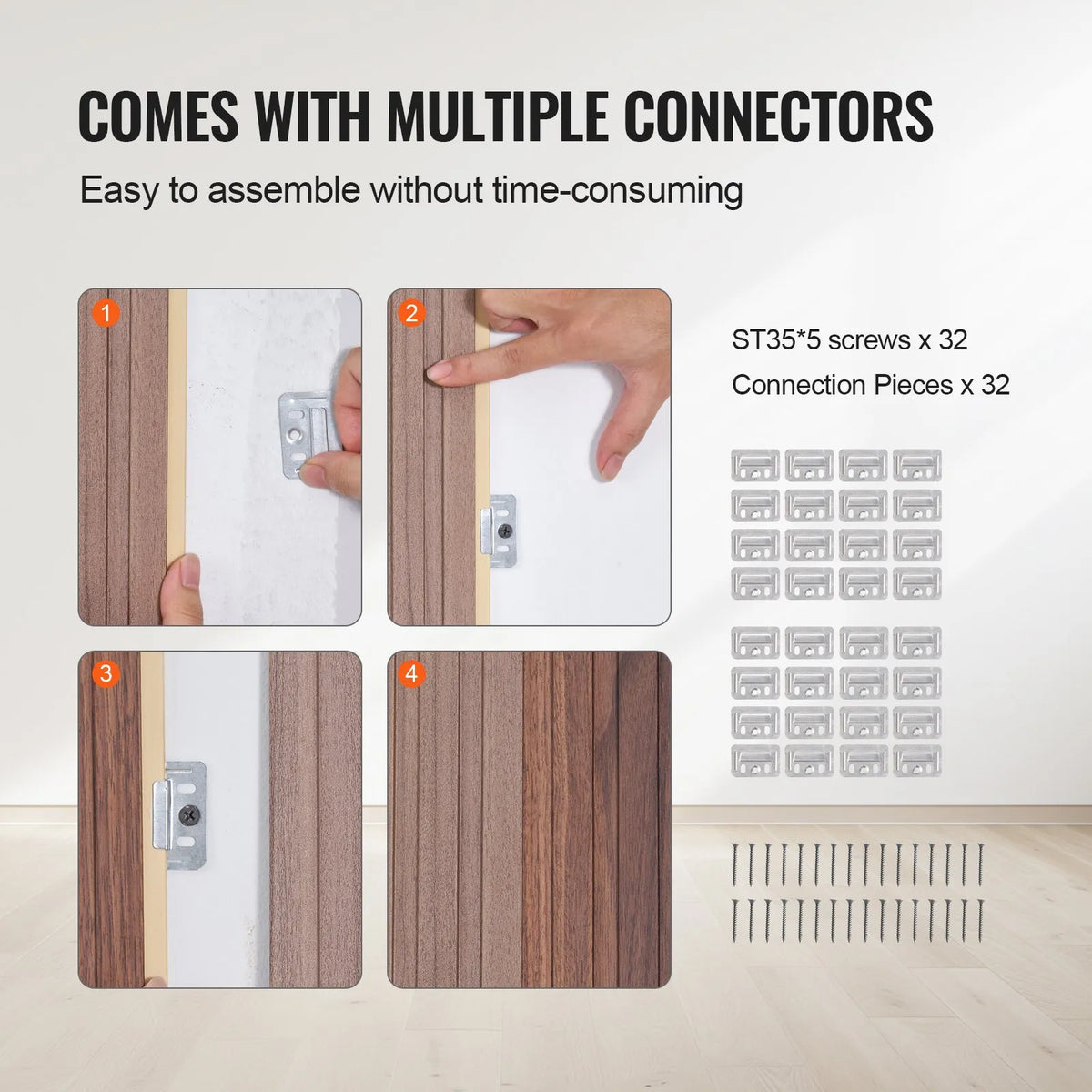 VEVOR Wood Slat Acoustic Panels, 8 Pieces, 2440 × 152 mm, WPC Accent Wall Panels for Modern Interior, Artificial Wood Wall Panels for Stylish Décor and Noise Reduction, Grey Oak Colour
