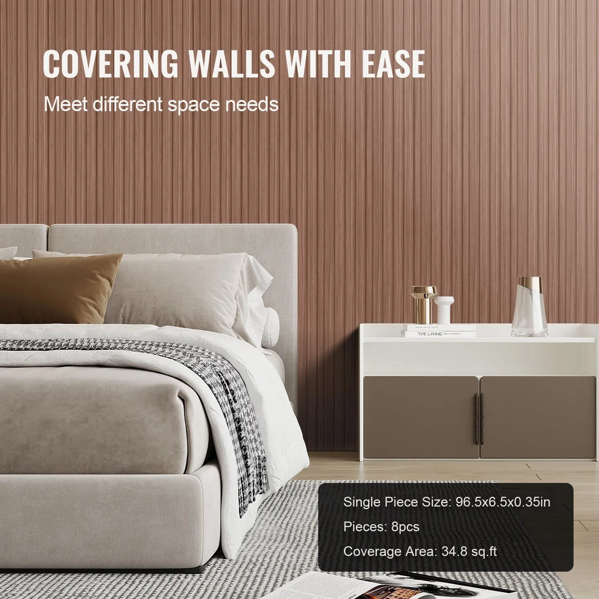 VEVOR Wood Slat Acoustic Panels, 8 Pieces, 2440 × 152 mm, WPC Accent Wall Panels for Modern Interior, Artificial Wood Wall Panels for Stylish Décor and Noise Reduction, Grey Oak Colour